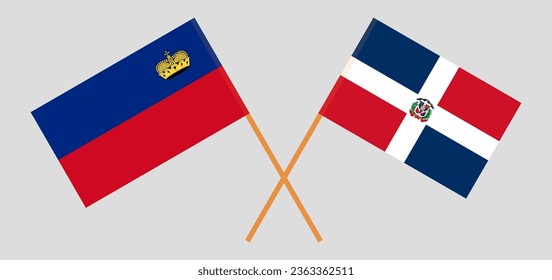 Crossed flags of Liechtenstein and Dominican Republic. Official colors. Correct proportion. Vector illustration
