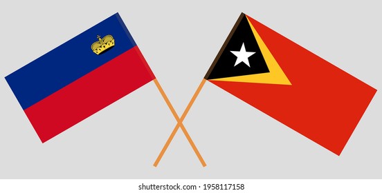 Crossed flags of Liechtenstein and East Timor. Official colors. Correct proportion