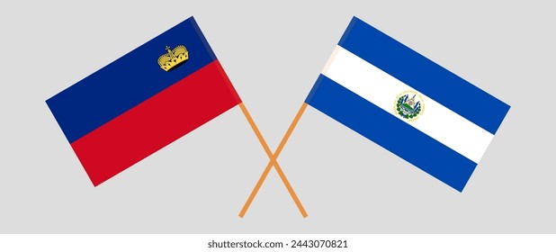 Crossed flags of Liechtenstein and El Salvador. Official colors. Correct proportion. Vector illustration
