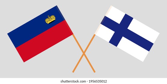Crossed flags of Liechtenstein and Finland. Official colors. Correct proportion