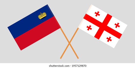 Crossed flags of Liechtenstein and Georgia. Official colors. Correct proportion