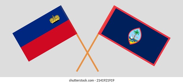 Crossed flags of Liechtenstein and Guam. Official colors. Correct proportion. Vector illustration
