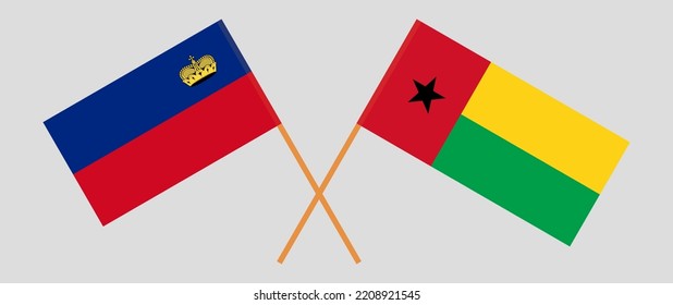 Crossed flags of Liechtenstein and Guinea-Bissau. Official colors. Correct proportion. Vector illustration
