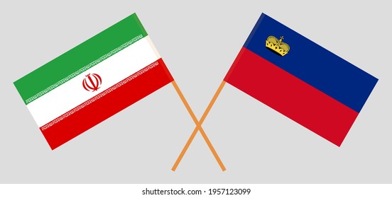 Crossed flags of Liechtenstein and Iran. Official colors. Correct proportion