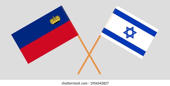 Crossed flags of Liechtenstein and Israel. Official colors. Correct proportion