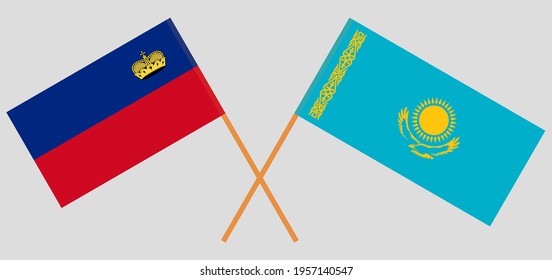 Crossed flags of Liechtenstein and Kazakhstan. Official colors. Correct proportion