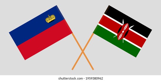Crossed flags of Liechtenstein and Kenya. Official colors. Correct proportion