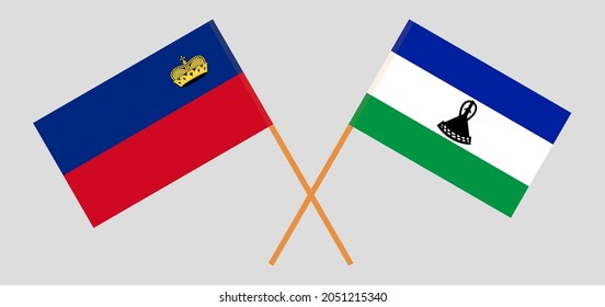 Crossed flags of Liechtenstein and Kingdom of Lesotho. Official colors. Correct proportion