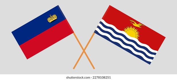 Crossed flags of Liechtenstein and Kiribati. Official colors. Correct proportion. Vector illustration