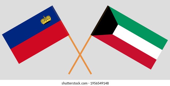 Crossed flags of Liechtenstein and Kuwait. Official colors. Correct proportion