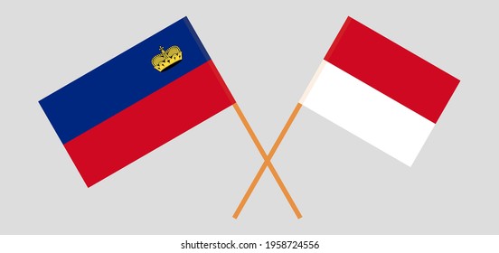 Crossed flags of Liechtenstein and Monaco. Official colors. Correct proportion