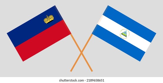Crossed flags of Liechtenstein and Nicaragua. Official colors. Correct proportion. Vector illustration

