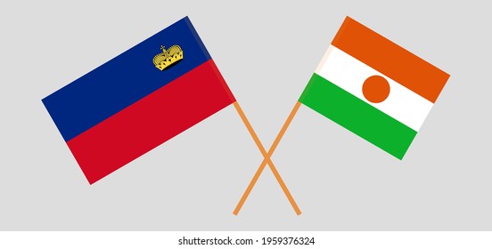 Crossed flags of Liechtenstein and Niger. Official colors. Correct proportion