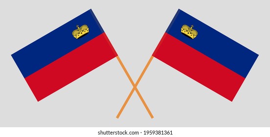 Crossed flags of Liechtenstein. Official colors. Correct proportion