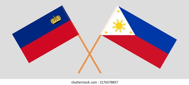 Crossed flags of Liechtenstein and the Philippines. Official colors. Correct proportion. Vector illustration
