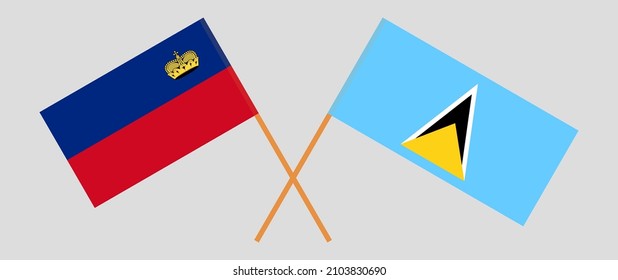 Crossed flags of Liechtenstein and Saint Lucia. Official colors. Correct proportion. Vector illustration
