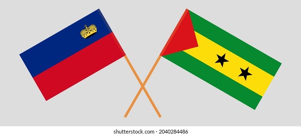 Crossed flags of Liechtenstein and Sao Tome and Principe. Official colors. Correct proportion