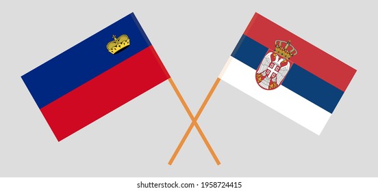 Crossed flags of Liechtenstein and Serbia. Official colors. Correct proportion