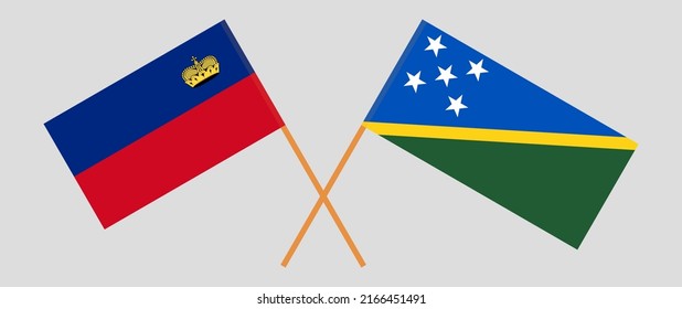 Crossed flags of Liechtenstein and Solomon Islands. Official colors. Correct proportion. Vector illustration
