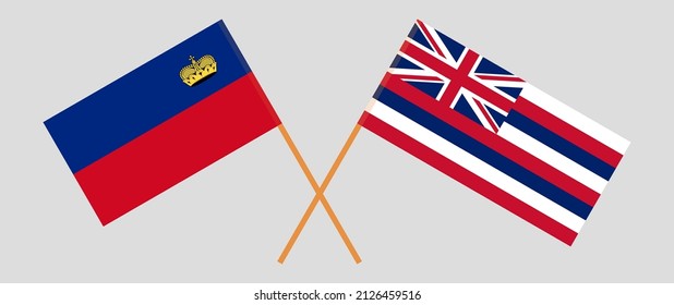 Crossed flags of Liechtenstein and The State Of Hawaii. Official colors. Correct proportion. Vector illustration
