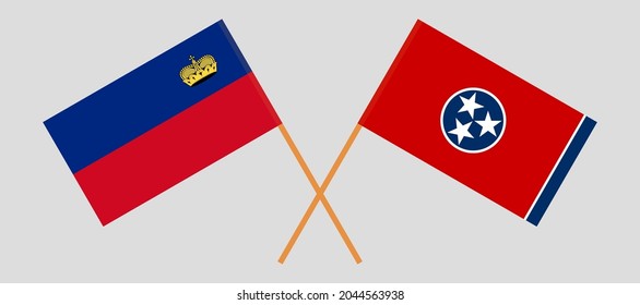 Crossed flags of Liechtenstein and the State of Tennessee. Official colors. Correct proportion