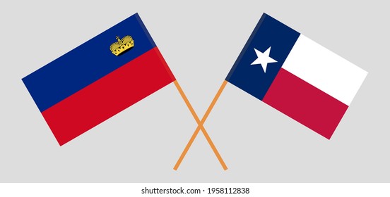 Crossed flags of Liechtenstein and the State of Texas. Official colors. Correct proportion