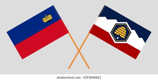 Crossed flags of Liechtenstein and The State of Utah. Official colors. Correct proportion. Vector illustration

