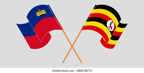 Crossed flags of Liechtenstein and Uganda. Official colors. Correct proportion