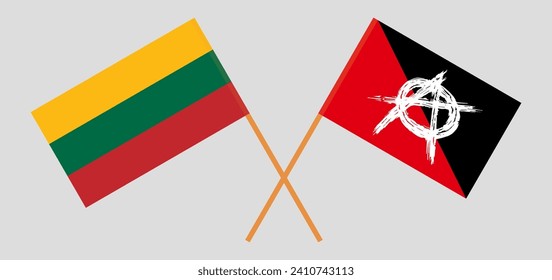 Crossed flags of Lithuania and anarchy. Official colors. Correct proportion. Vector illustration
