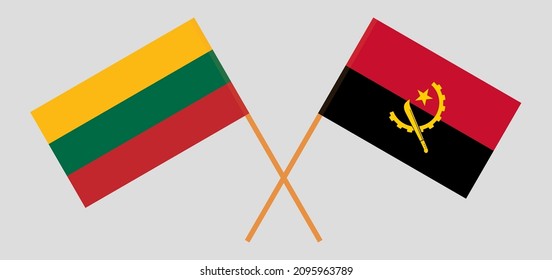 Crossed flags of Lithuania and Angola. Official colors. Correct proportion. Vector illustration
