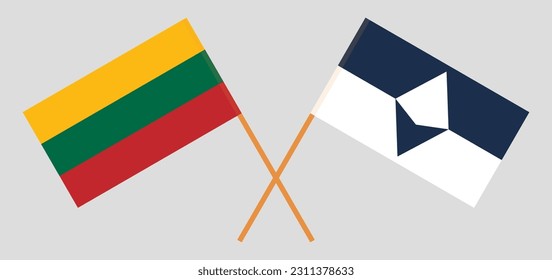 Crossed flags of Lithuania and Antarctica. Official colors. Correct proportion. Vector illustration
