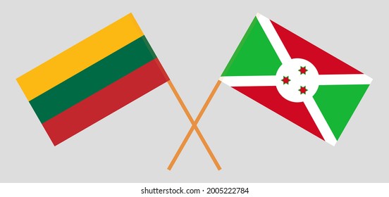 Crossed flags of Lithuania and Burundi. Official colors. Correct proportion