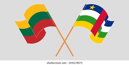 Crossed flags of Lithuania and Central African Republic. Official colors. Correct proportion