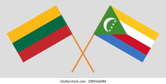 Banderas cruzadas de Lituania y las Comoras. Colores oficiales. Proporción correcta. Ilustración del vector
