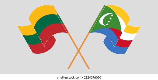 
Crossed flags of Lithuania and the Comoros. Official colors. Correct proportion. Vector illustration
