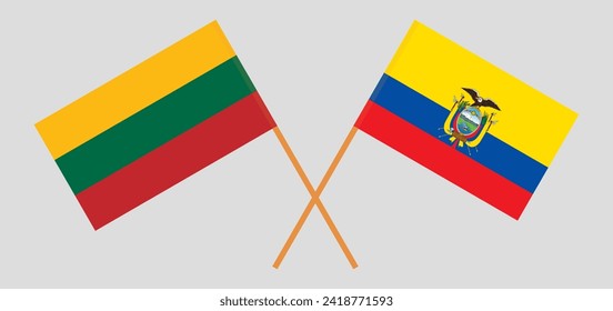 Banderas cruzadas de Lituania y Ecuador. Colores oficiales. Proporción correcta. Ilustración del vector
