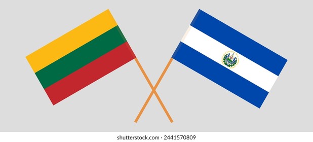 Crossed flags of Lithuania and El Salvador. Official colors. Correct proportion. Vector illustration
