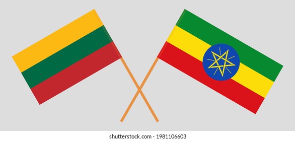 Crossed flags of Lithuania and Ethiopia. Official colors. Correct proportion