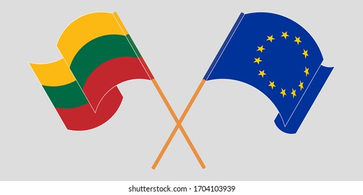 Crossed flags of Lithuania and the EU