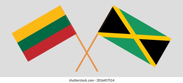 Crossed flags of Lithuania and Jamaica. Official colors. Correct proportion