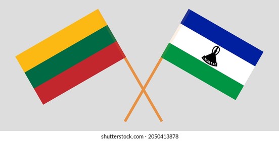 Crossed flags of Lithuania and the Kingdom of Lesotho. Official colors. Correct proportion