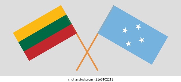 Banderas cruzadas de Lituania y Micronesia. Colores oficiales. Proporción correcta. Ilustración del vector
