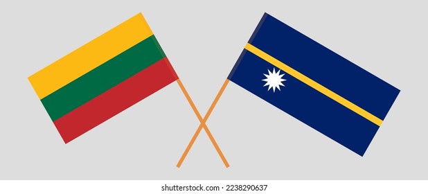 Crossed flags of Lithuania and Nauru. Official colors. Correct proportion. Vector illustration
