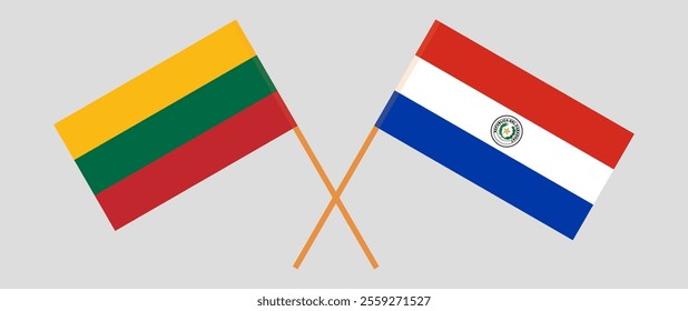 Crossed flags of Lithuania and Republic of Paraguay. Official colors. Correct proportion. Vector illustration.
