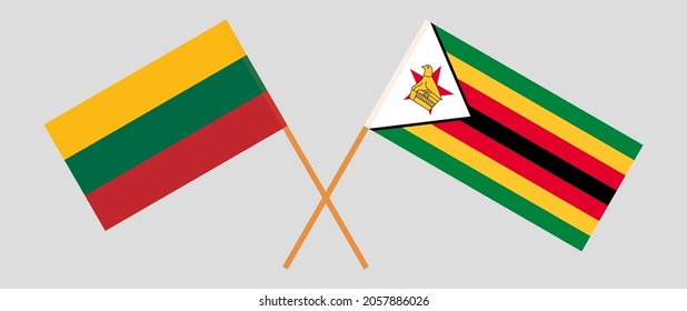 Crossed flags of Lithuania and the Republic of Zimbabwe. Official colors. Correct proportion