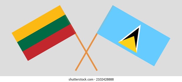 Crossed flags of Lithuania and Saint Lucia. Official colors. Correct proportion. Vector illustration
