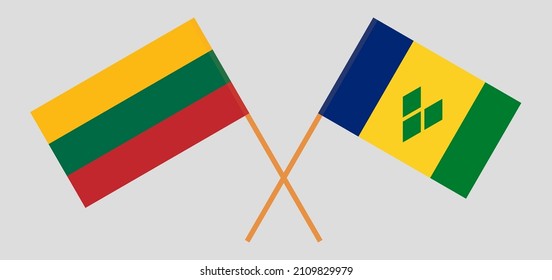 Crossed flags of Lithuania and Saint Vincent and the Grenadines. Official colors. Correct proportion. Vector illustration
