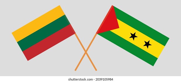 Crossed flags of Lithuania and Sao Tome and Principe. Official colors. Correct proportion