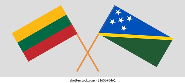 Crossed flags of Lithuania and Solomon Islands. Official colors. Correct proportion. Vector illustration
