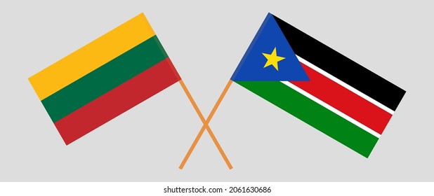 Crossed flags of Lithuania and South Sudan. Official colors. Correct proportion